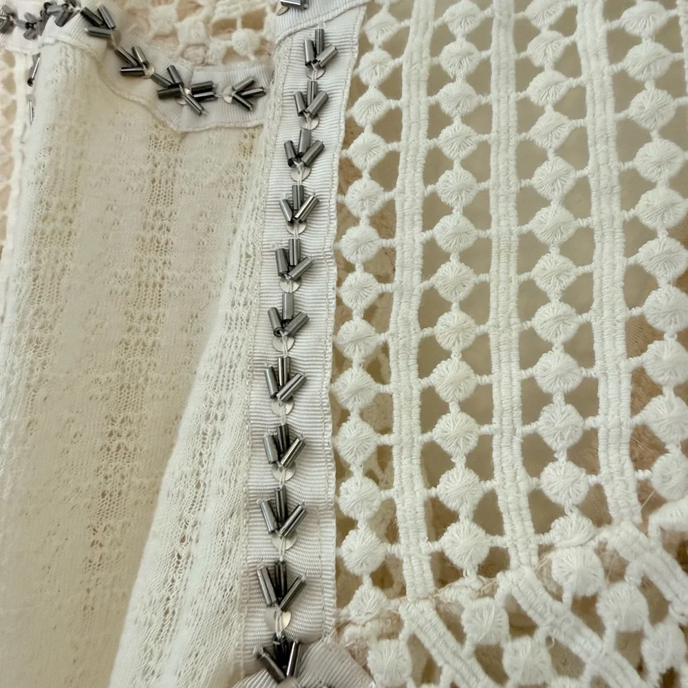 Free People Women's Cream Beaded Crochet-Detail Tank Top - Picture 5 of 7